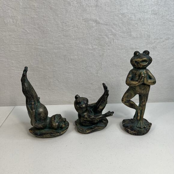 Yoga Frog Figures Posing Figurines Statue Green Gold Resin Zen Hippie - Picture 5 of 7